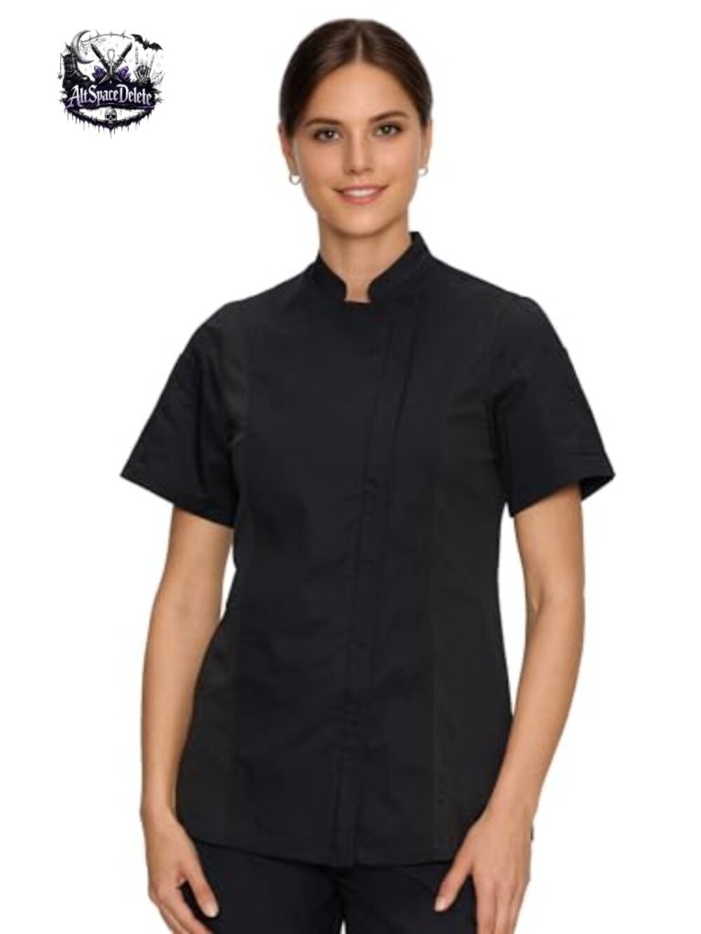 Women's Short Sleeve Chef Coat with Mesh Panels & Zipper, Slim Fit - Restaurant